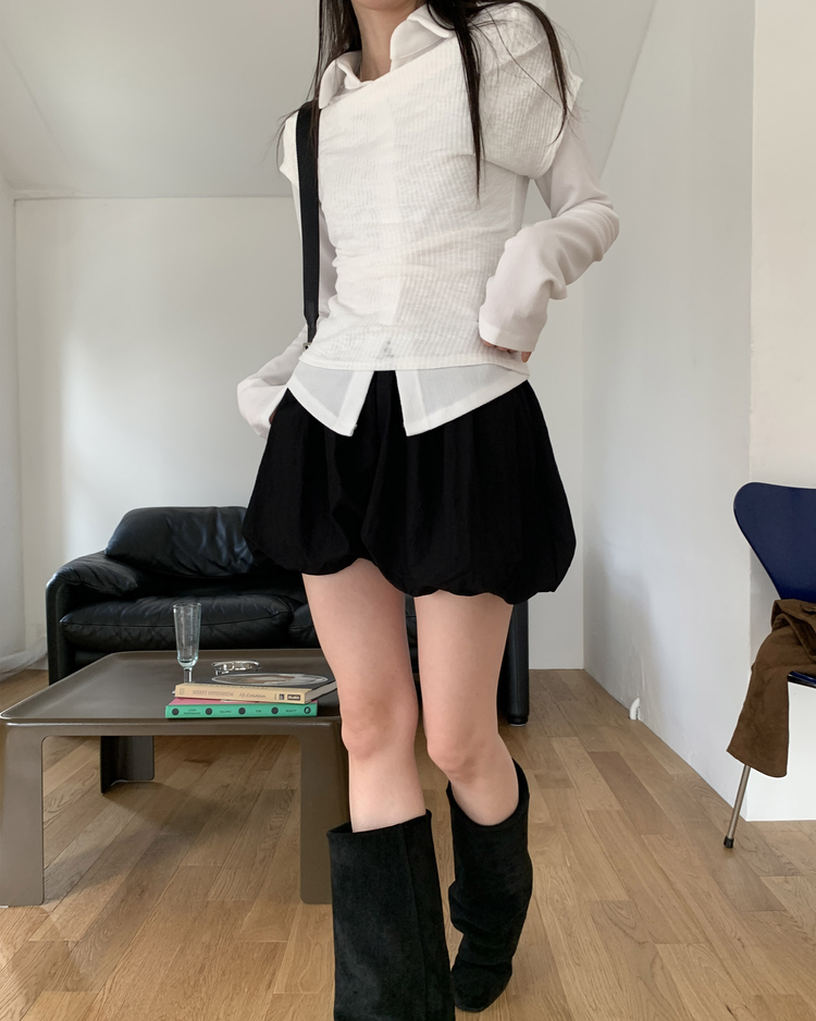 輕薄尼龍質感泡泡裙褲