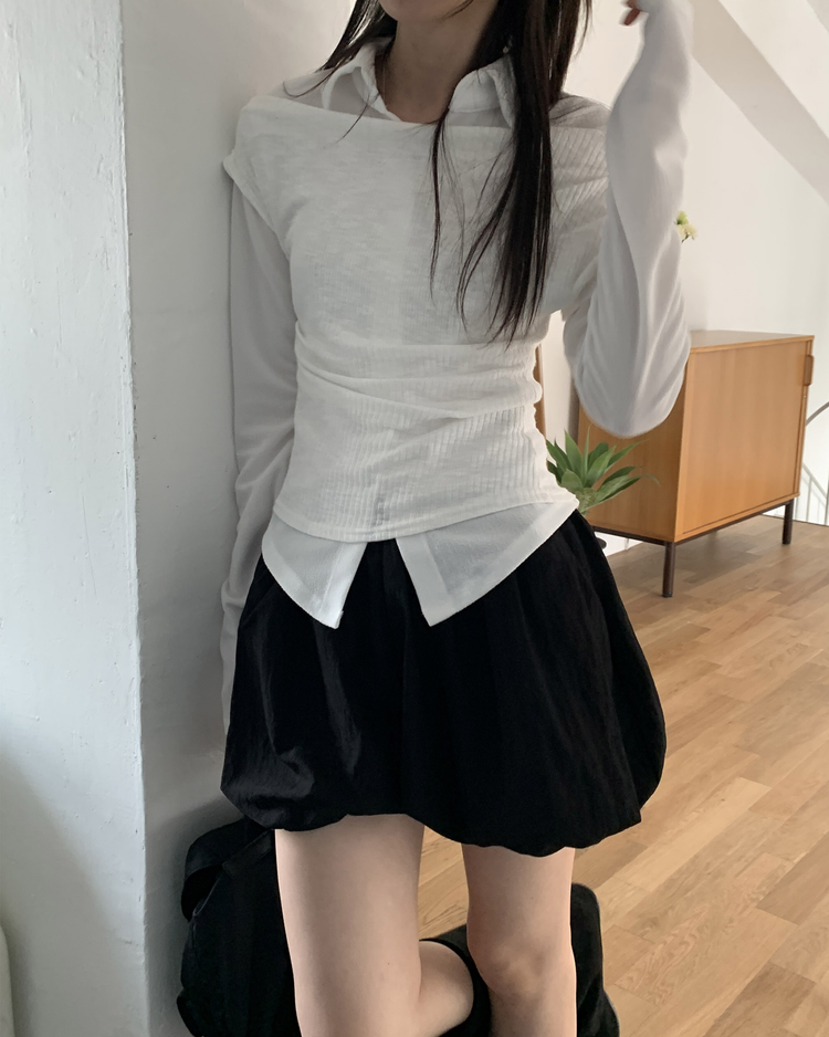 輕薄尼龍質感泡泡裙褲
