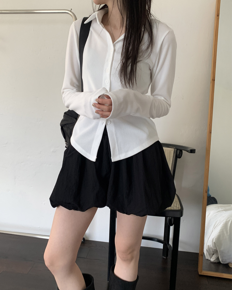 輕薄尼龍質感泡泡裙褲