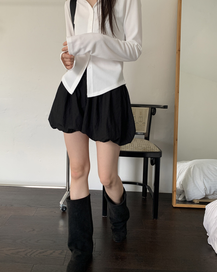 輕薄尼龍質感泡泡裙褲