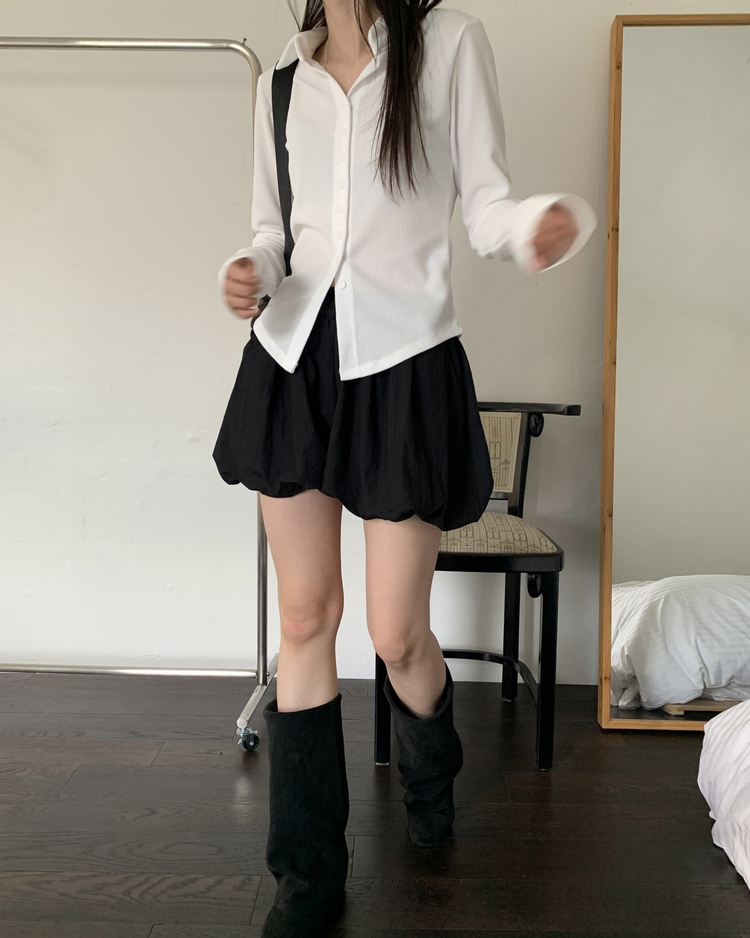 輕薄尼龍質感泡泡裙褲
