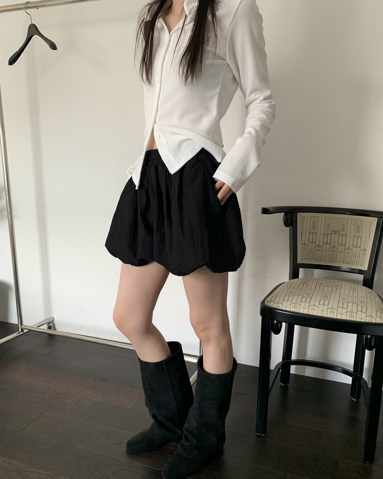 輕薄尼龍質感泡泡裙褲