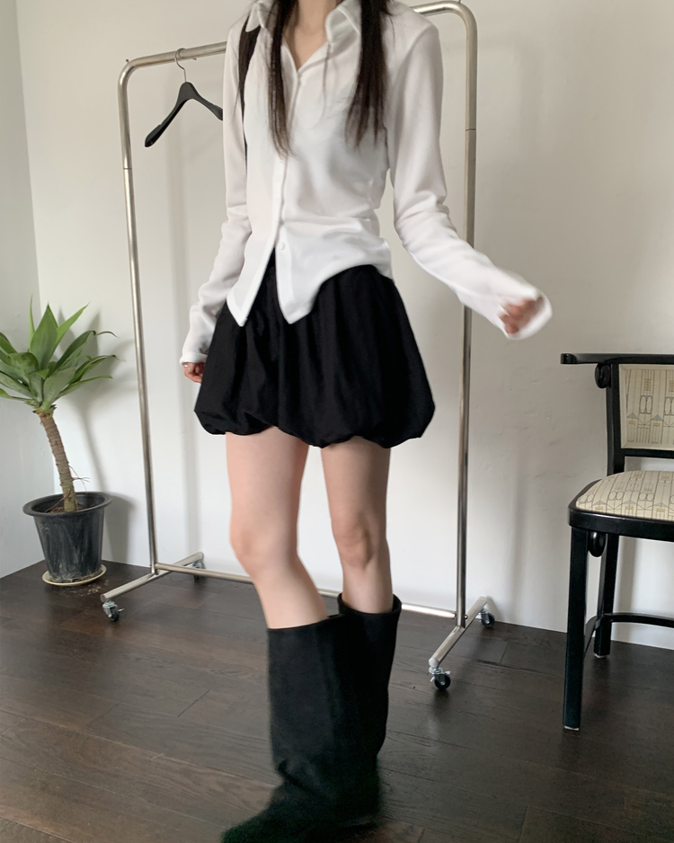 輕薄尼龍質感泡泡裙褲