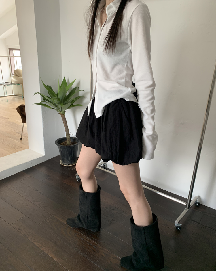 輕薄尼龍質感泡泡裙褲