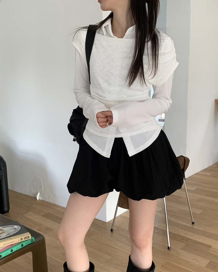 輕薄尼龍質感泡泡裙褲