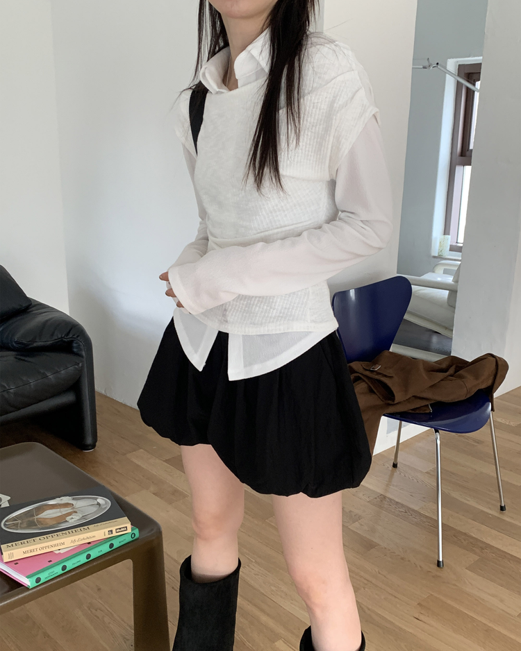 輕薄尼龍質感泡泡裙褲