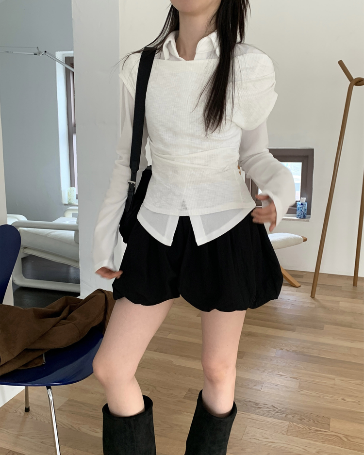 輕薄尼龍質感泡泡裙褲