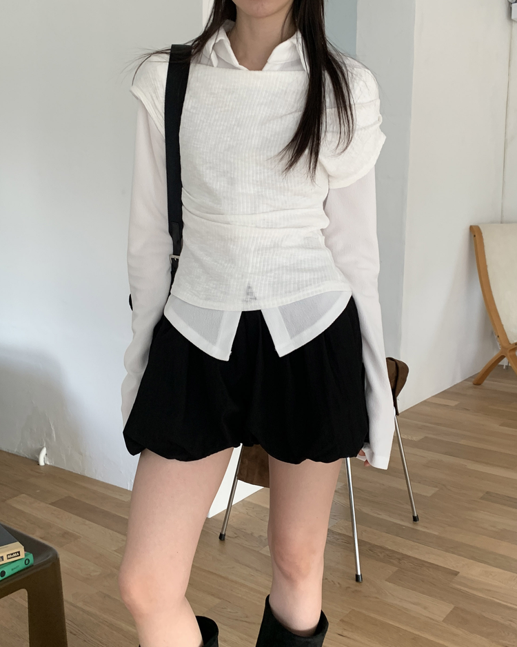 輕薄尼龍質感泡泡裙褲