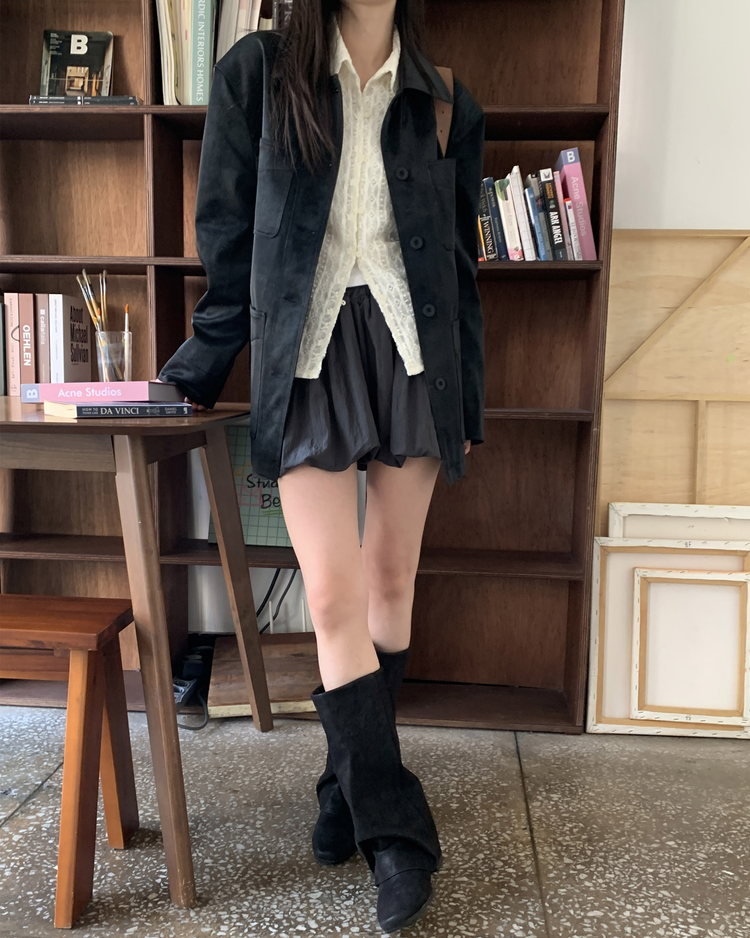 輕薄尼龍質感泡泡裙褲