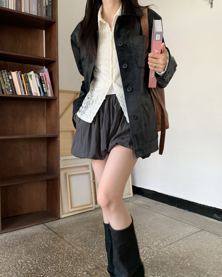 輕薄尼龍質感泡泡裙褲