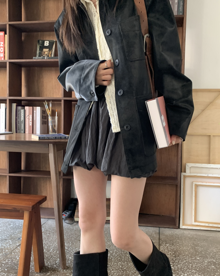 輕薄尼龍質感泡泡裙褲