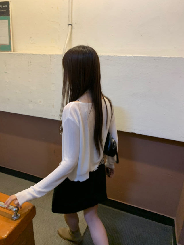 透膚骨感顯瘦排鈕針織外套