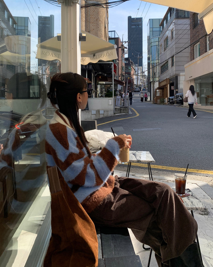 (現)美色粗條紋毛絨質感毛衣