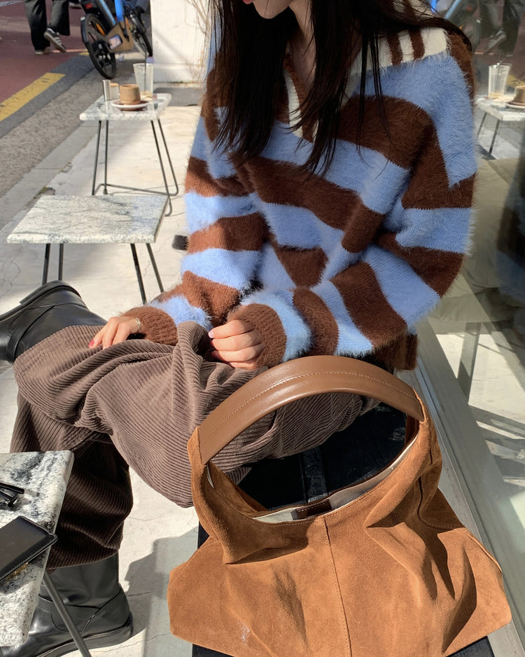 (現)美色粗條紋毛絨質感毛衣