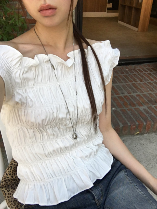 美肩抓皺層次細節上衣