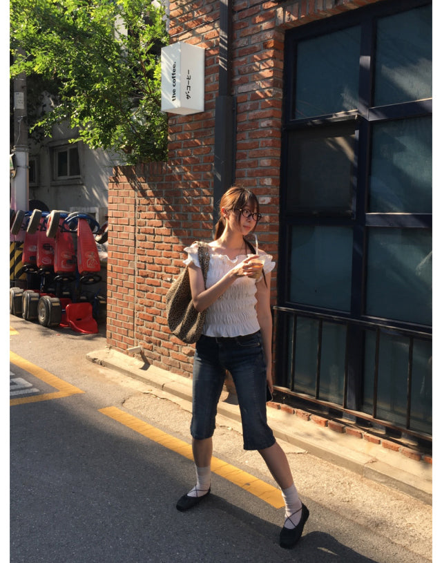 美肩抓皺層次細節上衣
