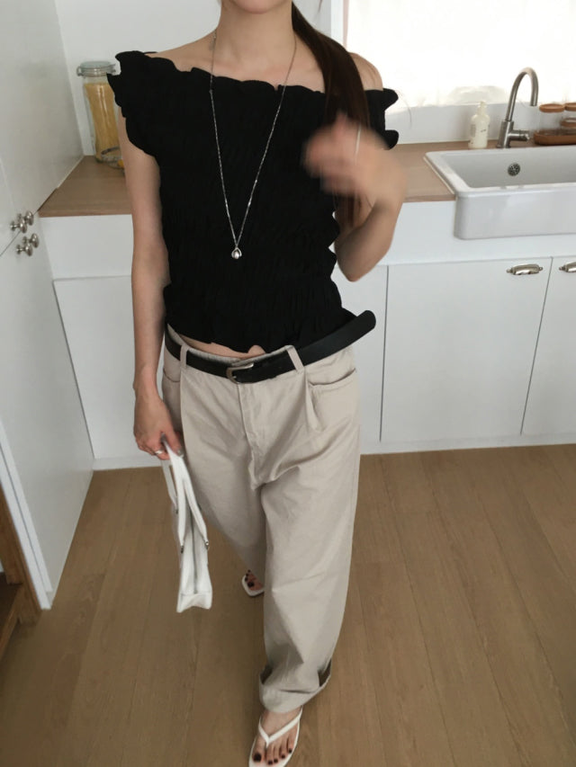 美肩抓皺層次細節上衣