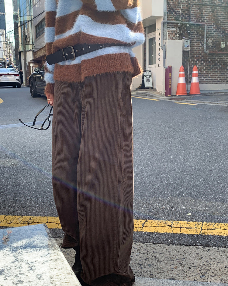 (現)美色粗條紋毛絨質感毛衣