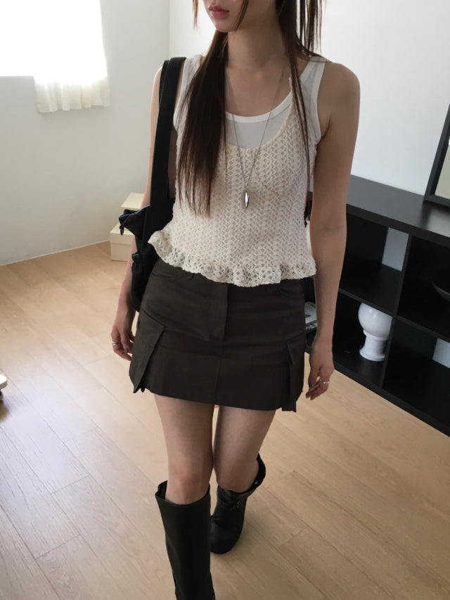鈎織細節掛脖綁帶上衣