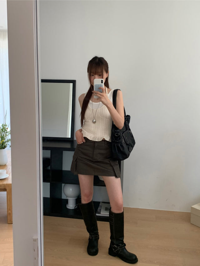鈎織細節掛脖綁帶上衣