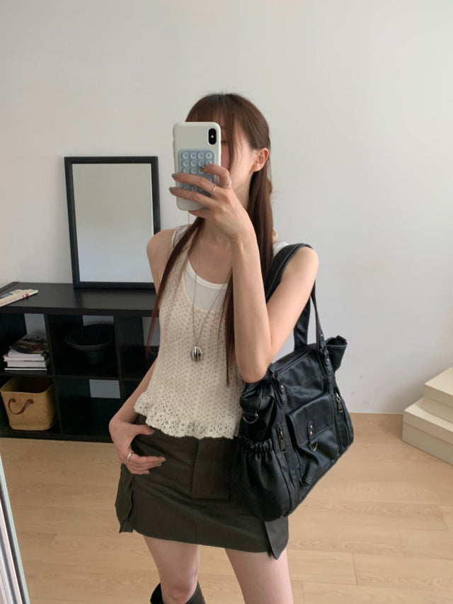 鈎織細節掛脖綁帶上衣