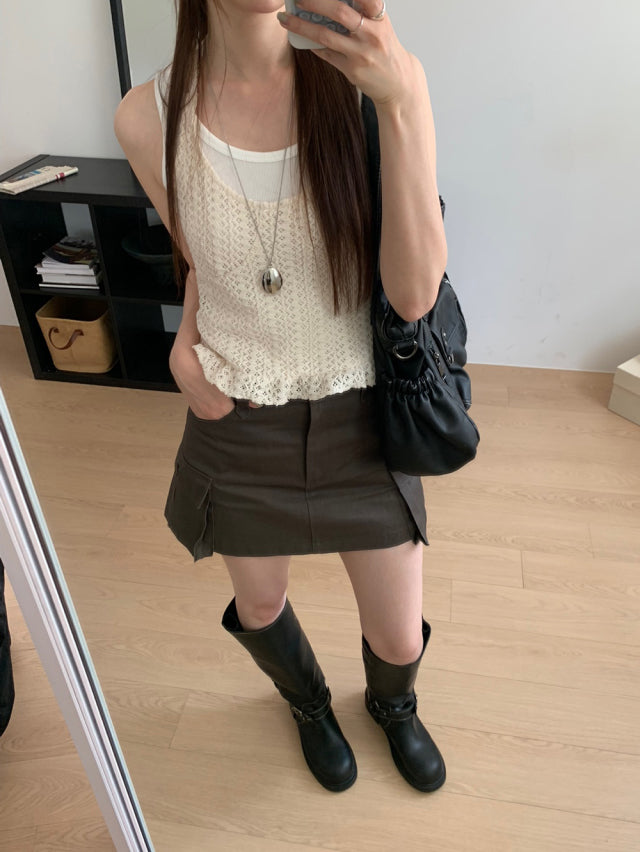 鈎織細節掛脖綁帶上衣