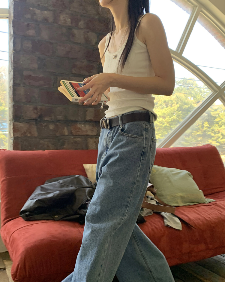 蕾絲邊細節條紋背心