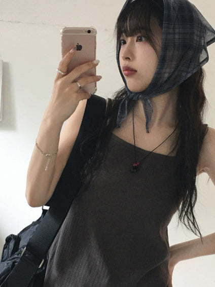 微透格紋三角巾