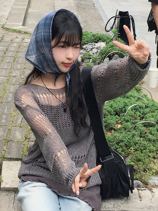 微透格紋三角巾