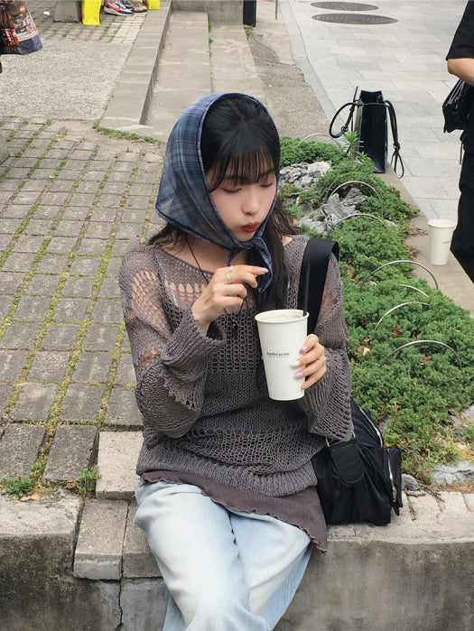 微透格紋三角巾