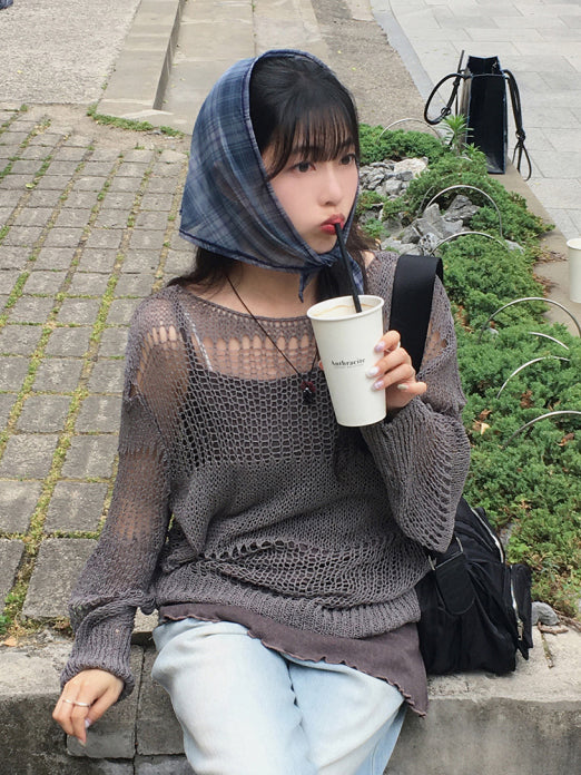 微透格紋三角巾