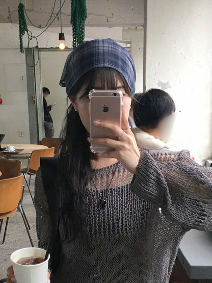 微透格紋三角巾