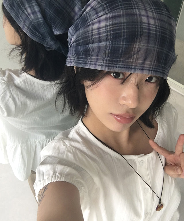 微透格紋三角巾