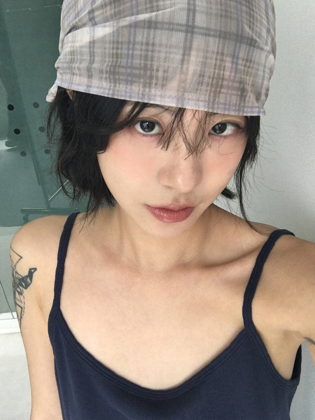 微透格紋三角巾