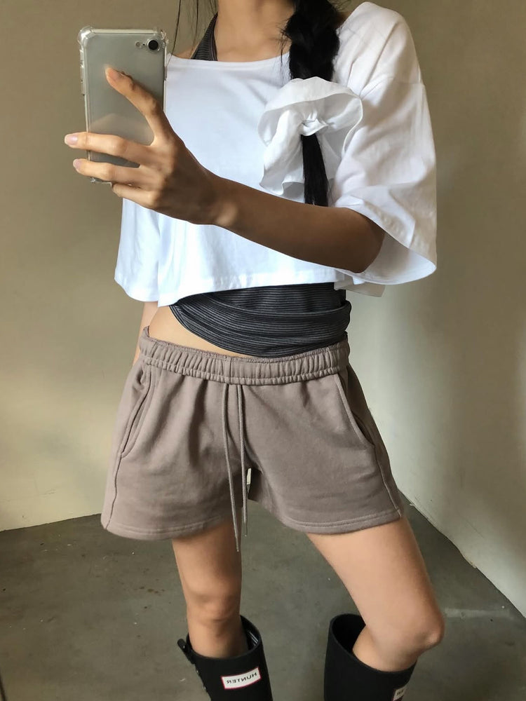 美肩條紋掛脖兩件式上衣