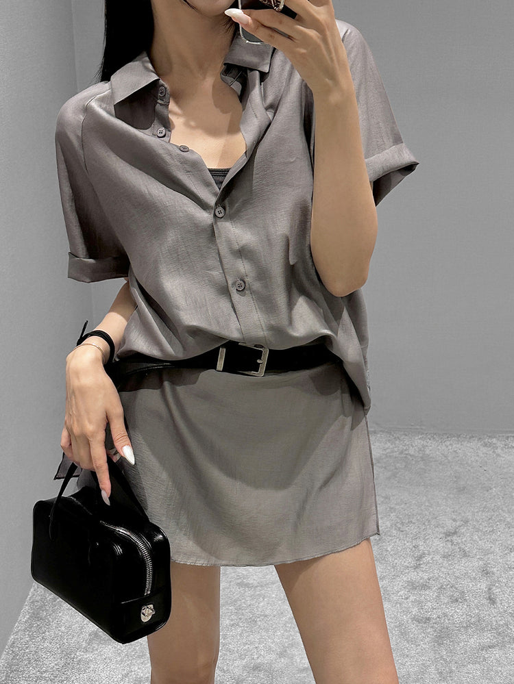 霧面微透膚襯衫套裝(附髮圈)