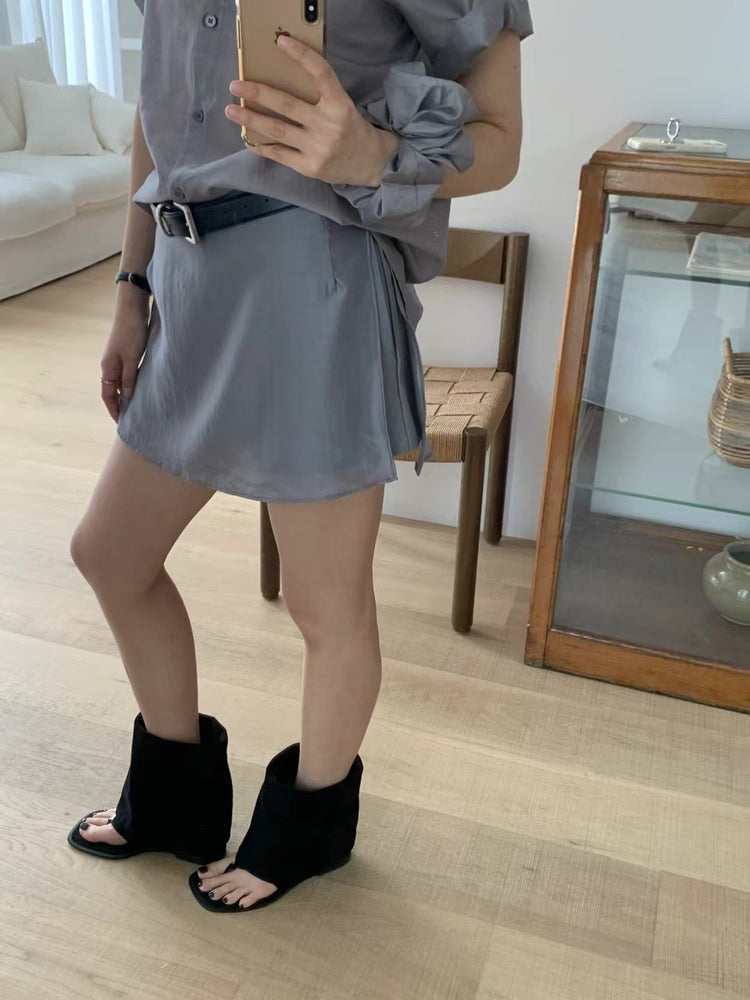 霧面微透膚襯衫套裝(附髮圈)