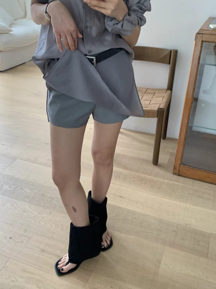 霧面微透膚襯衫套裝(附髮圈)