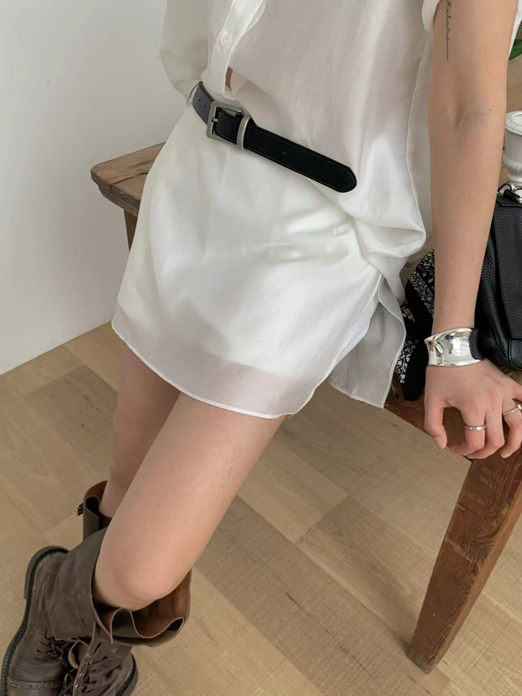 霧面微透膚襯衫套裝(附髮圈)