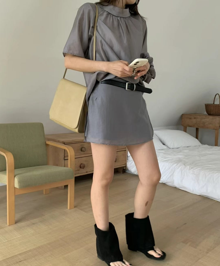 霧面微透膚襯衫套裝(附髮圈)