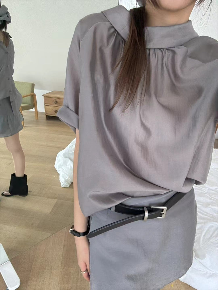 霧面微透膚襯衫套裝(附髮圈)