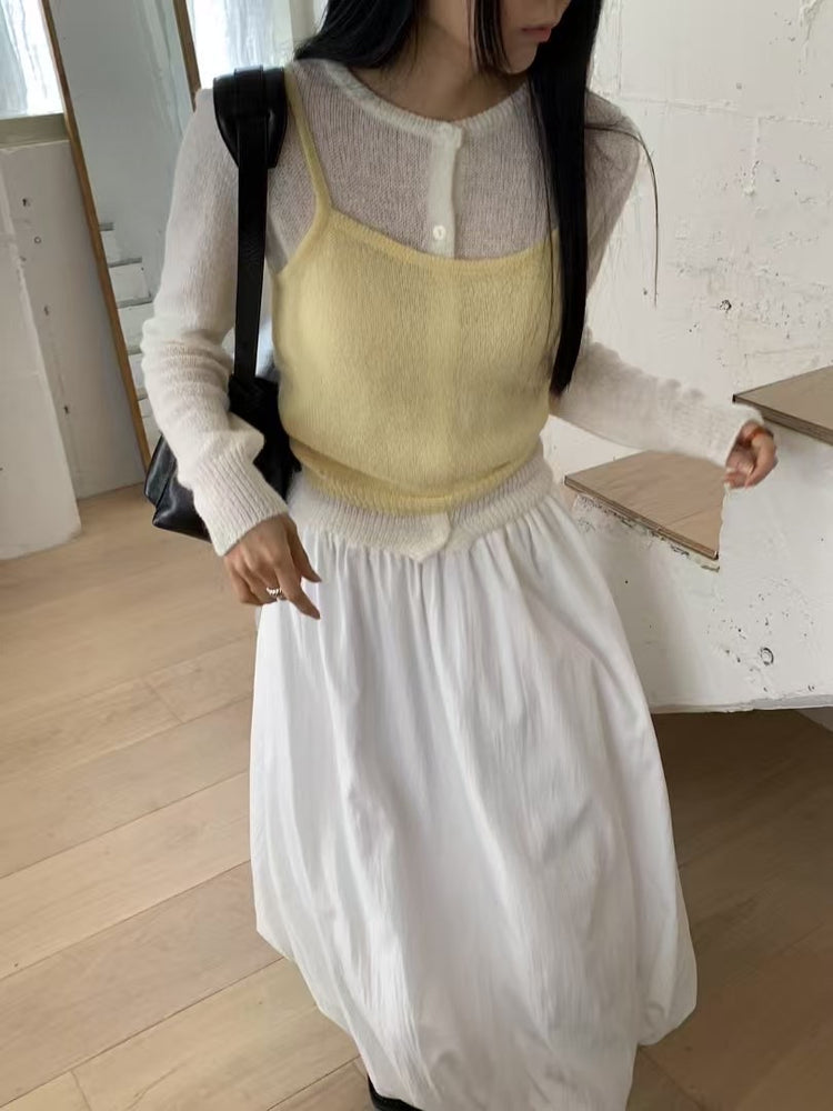 輕薄尼龍鬆緊腰泡泡裙