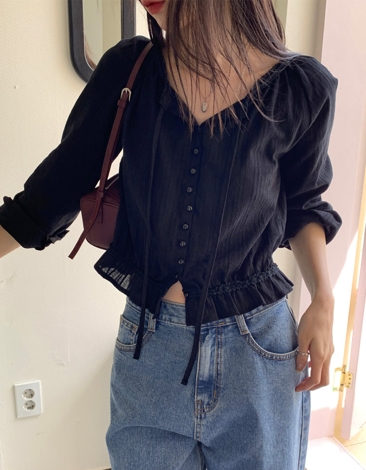 蕾絲邊垂帶細節上衣