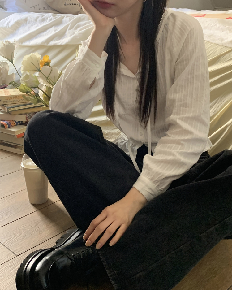 基礎側壓線細節牛仔闊褲