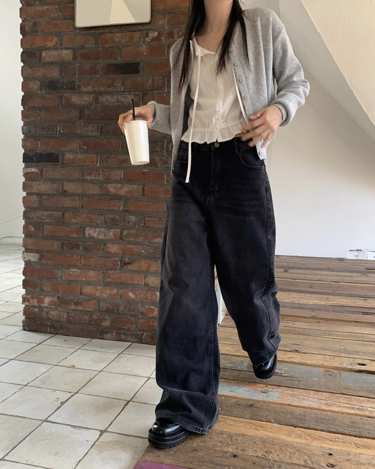基礎側壓線細節牛仔闊褲