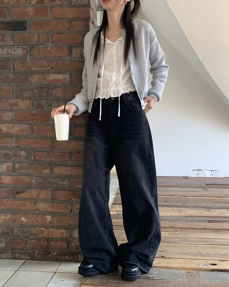 基礎側壓線細節牛仔闊褲