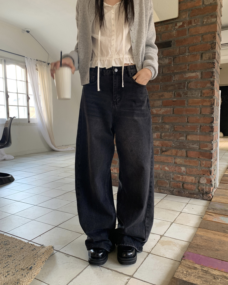 基礎側壓線細節牛仔闊褲
