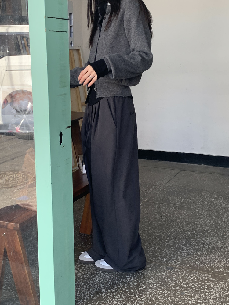 高質雙壓褶鬆緊廓形褲