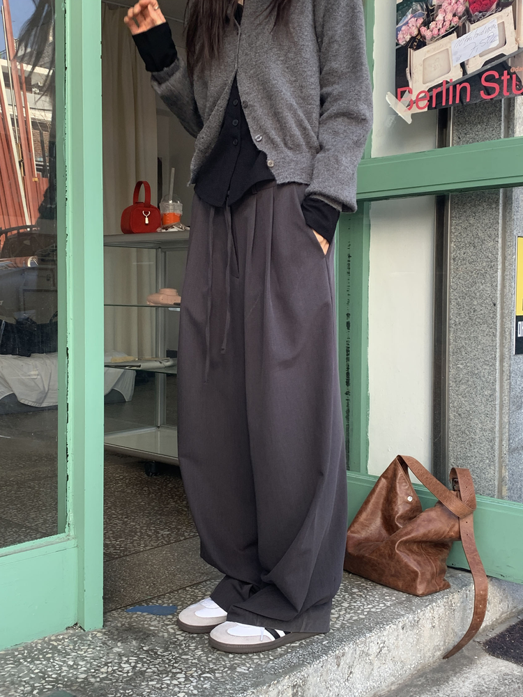 高質雙壓褶鬆緊廓形褲