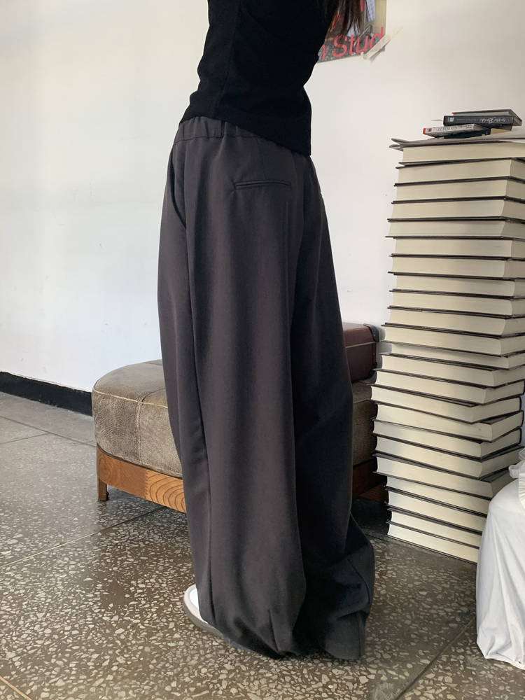高質雙壓褶鬆緊廓形褲